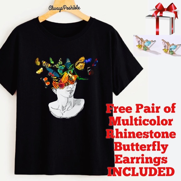 Trés Chic et Unique Boutique Tops - Head of David Butterflies Graphic Tee & Earrings
